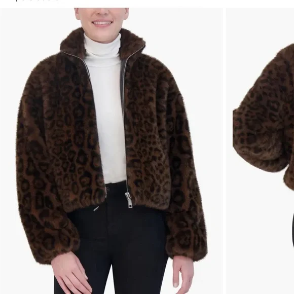 Cheetah jacket -Rebecca Minkoff --Faux Fur Crop Jacket - Picture 2 of 3
